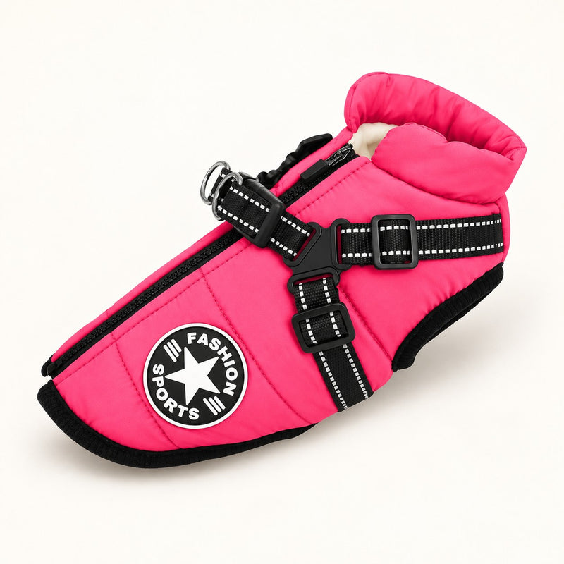 All-weather dog coat in raspberry pink