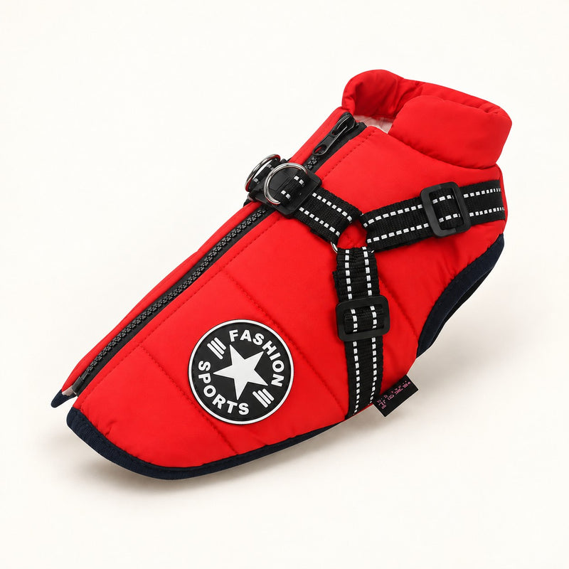 All-weather dog coat in red